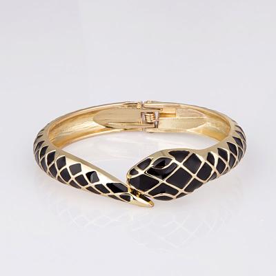 China Trendy Trendy Gold Plated Enamel Snake Design Black Alloy Bracelets for sale