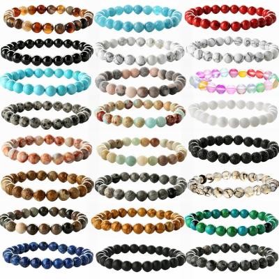 China 25 Colors TRENDY Natural Stones 8mm Healing Round Gemstone Bracelet Crystal Elastic Beaded Bracelets Handmade for sale