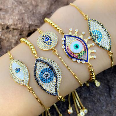 China FASHIONABLE Luxury 18K Gold Zircon Gemstone Women Colorful Evil Eye Bracelets For Wedding for sale