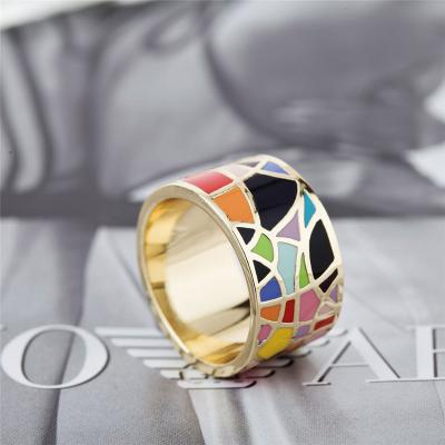 China Hot Sale CLASSIC Rose Gold Plated Cooper Enamel Ring Rainbow Colorful Enamel Jewelry Ring For Women for sale