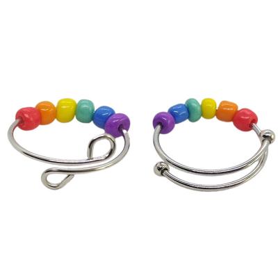 China Jewelry Punk Rotating Rainbow Amazon Amazon Beads Stainless Steel Colorful Adjustable Rings for sale