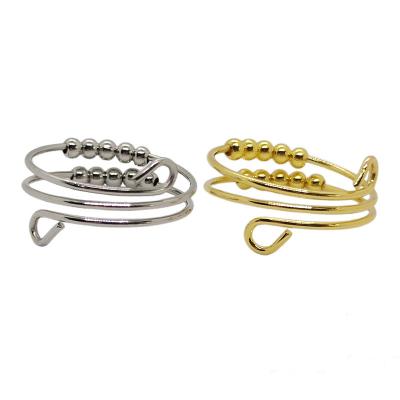 China Double-Layer Stainless Steel Beads Rings Punk Adjustable Rotatable Worry Ring for sale