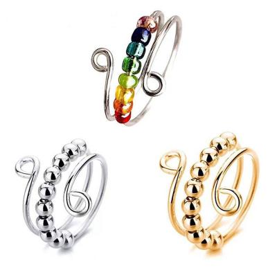 China Hot punk decompression rotating worry rings bead stainless steel Amazon selling adjustable ring for sale