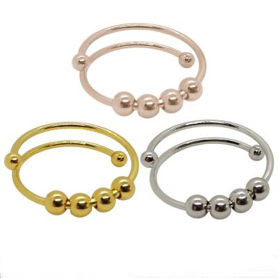 China New Amazon Stainless Steel Adjustable Double-Layer Beads Rings Decompression Punk Rotatable Worry Adjustable Ring for sale