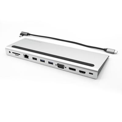 China Type-C enabled devices 11 in 1 USB C docking hub with HDMI VGA 100W 3.0 2.0 3.5mm AUX DP SD RJ45 TF USB. sound for sale