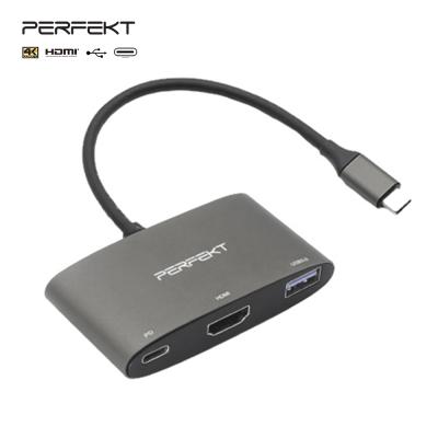 China Charging + Data Sync + Port 3 USB-C Digital Video Output Hub USB Type C to USB-C PD Charging 4K HDMI Adapter for sale