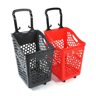 China Eco - Friendly Plastic Supermarket Trolley Shopping Basket With Wheels for sale