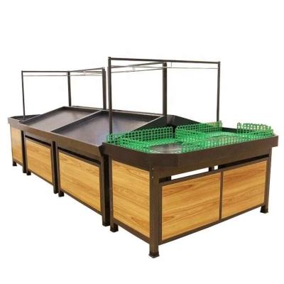 China Ruijia rack factory direct sale single sided wood and steel material vegetable and fruit shelf for supermarket for sale