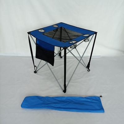 China Modern Outdoor Large Size Folding Camping Folding Table with Drink Holders and Carry Bag (Blue) for sale