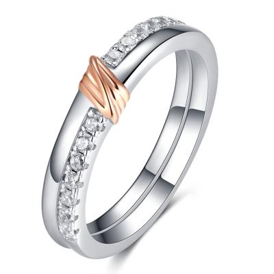 China BAROLI Nickel Free Rose Gold Sterling Silver Wedding engagement couple ring anillos de plata925 classic zircon dw ring set for sale