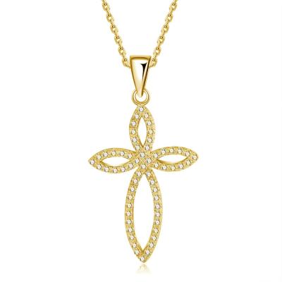 China BAROLI Religious Hot Sale Fashion Jewelry 925 Silver Gold Plated CZ Micro Pave Cross Pendant Necklace Chain For Women for sale