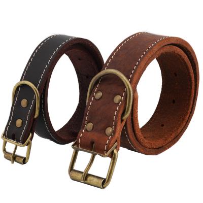 China Designer Adjustable Pet Vintage Padded Genuine Leather Dog Collar Leather Collar For Large Dogs for sale