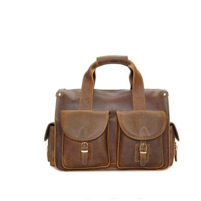 China Vintage Horse Leather Briefcase Mens Crazy Handmade Messenger Bag Leather Laptop Bag for sale