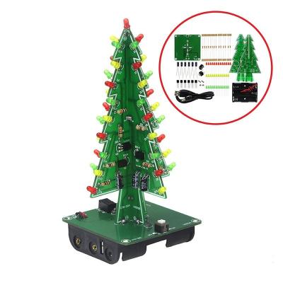 China DIY 3D Christmas Tree Practice Soldering Electronic Science Assemble Kit 3 Color/7 Color LED PCB Christmas Tree Flashing Kit for sale