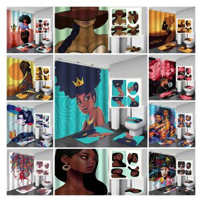 China Sustainable African Print Shower Curtain Black Art Shower Curtain Sets Magical Black Girl Shower Curtain Set For Bathroom African American for sale