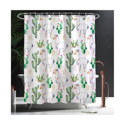 China Sustainable Bathroom Curtain Set Waterproof Best Price Polyester Fabric Cactus Pattern Digital Printed Shower Curtain for sale