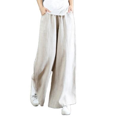 China wholesale Women Casual Canvas Anti-Wrinkle High Waist Pants Solid Comfortable Wide Leg Panties for sale