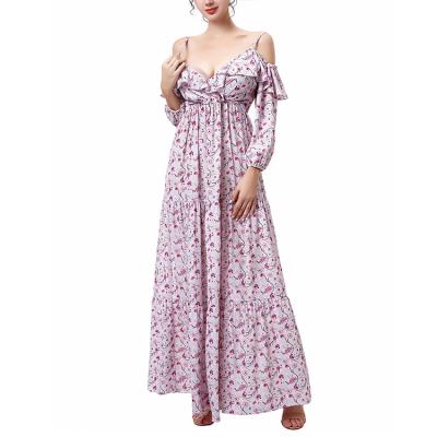 China Wholesale Custom Pregnant Stylish Clothes Anti-allergy Fashion Women Casual Floral Print Pregnancy Chill To Maternity Maxi Dress for sale