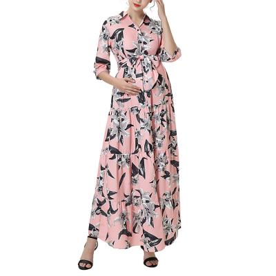 China Fashion Tiered Maternity Dress Pregnancy Anti-allergy Pregnancy Clothes Front Floral Casual Elegant Wholesale Pregnant Custom Button Maxi for sale