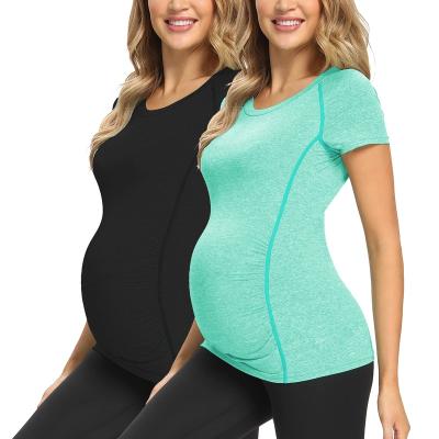 China Wholesale Custom Pregnant Stylish Casual Clothes Fashion Active Tops Breathable Pregnancy Short Sleeve Sport T-shirt Maternity Tops for sale