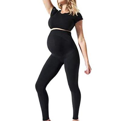 China Fashion Anti Allergy Over Belly Pregnancy Elasticity Maternity Pants And Tops Custom Designed Set Pregnant Women Yoga Leggings for sale