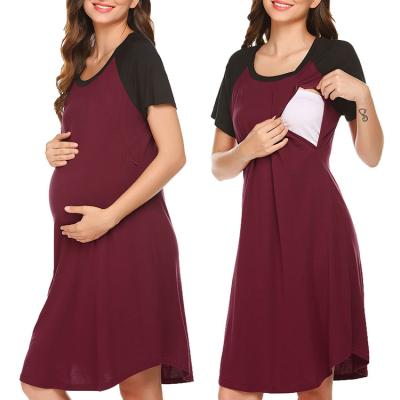 China Wholesale Elegant Breathable Patchwork Nightgown Pregnancy Dress With Zipper Custom Made Nursing Nursing Maternity Dresses for sale