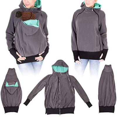 China wholesale winter baby clothes custom pregnant fashion Anti-wrinkle clothing zipper fleece pocket hoodie women kangaroo maternity jacket for 2022 for sale