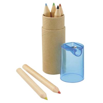 China For Promotional Mini Color Pencil 6 Pieces In Paper Tube With Sharpener Cover for sale