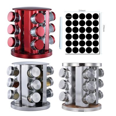 China Kitchen Storage Rack 12 Jars Glass Bottle Stainless Steel Spice Rotating Sustainable Organizer Rack With Labels for sale