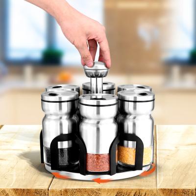 China Revolving Carousel Restaurant Commercial Shelf Display Spice Rack With 6 Jar Glass Bottle for sale