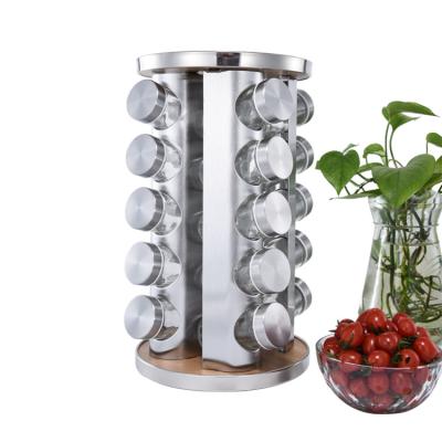 China Sustainable Herb Spice Jar Rack 20pc Gourmet Revolving Glass Bottles Space Saver Spice Rack For Kitchenroom for sale