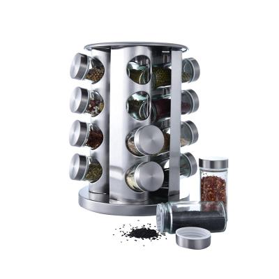 China Sustainable Spinning Rotating 16 Stainless Steel Glass Jar Spice Rack Storage Jars for sale