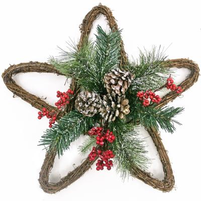 China Very Popular Cheap Plastic Artificial Snow Rattan Christmas Pentagram Braids Star Garlands for sale