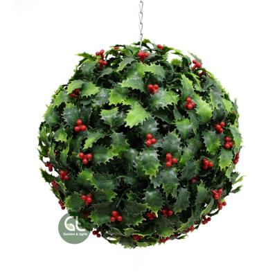 China Plastic Spring Decor Artificial Boxwood Ball Holly Leaf, Holly Ball, Holly Leaf Ball With Berry for sale