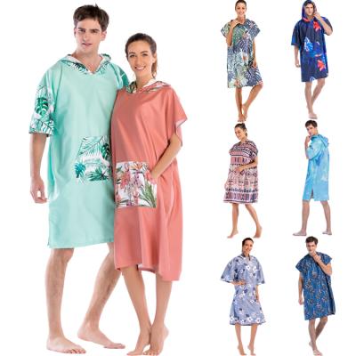 China Customized Wholesale Digital Print Surf Beach Robe Logo Poncho Kids Safe Customized Dry Changing Hooded Towel With Pocket for sale