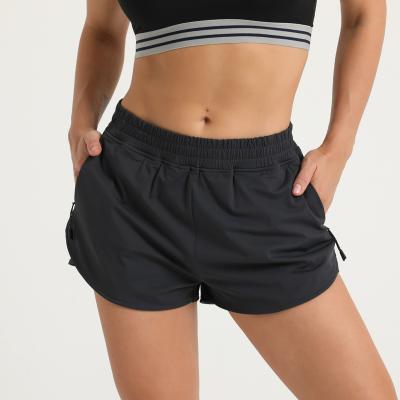 China Custom Running Logo OEM Women Gym Workout Breathable Custom Sports Cover Up Woven Hot Shorts With Pockets for sale