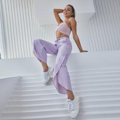 China Wholesale Purple Wide Leg High Waisted Bell Leg Bell Leg White Custom Gym Sport Pants Loose Fit QUICK DRY QUICK DRY for sale