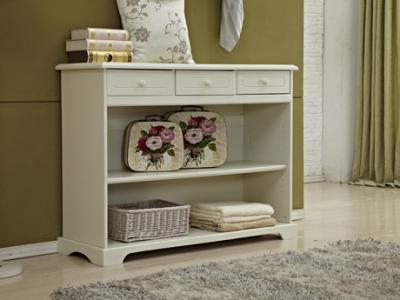 China Rustic White Wood Console Table With Drawers / Two Open Shelves for sale