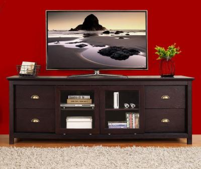 China Dark Wood MDF TV Stands Furniture With Media Storage Shelf / Veneer Surface for sale