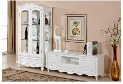 China Living Room Long White Wood TV Stand Cottage Style With Deep / Shallow Drawers for sale