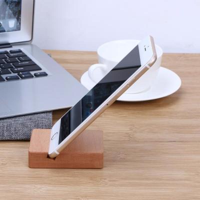 China Solid Wood Desk Organizer For Phone / Pad , Wooden Phone Stand Cubic for sale