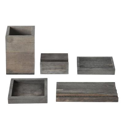 China Office Wood Desk Organizer Set With Pencil / Business Card / Memo Pad / Phone Holder for sale