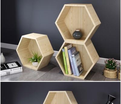 China Diy Solid Wood Display Rack , Hexagon Floating Storage Shelves Free Combination for sale