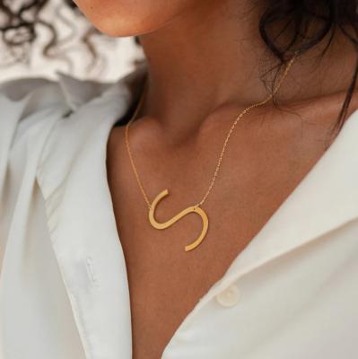 China 2023 New Design Nickel Free Side Minimalist Gold Plated Initial Necklace, Large Stainless Steel Initial Necklace for sale