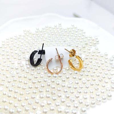 China Wholesale Small Circle Hoop Earrings Nickel Free Three Color Available Stainless Steel Jewelry Gold , 2023 Rose Gold And Black Fashion Earrings for sale