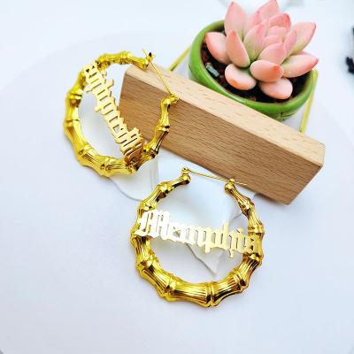 China Fashion Design Nickel Free Personalized Nameplate Jewelry Gold Plated Big Name Bamboo Earrings for sale