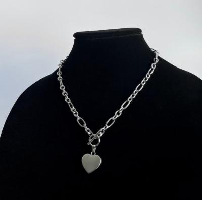 China High Quality Nickel Free Silver Plated Stainless Steel Heart Toggle Necklace Silver Thick Oval Pendant Chain Jewelry for sale