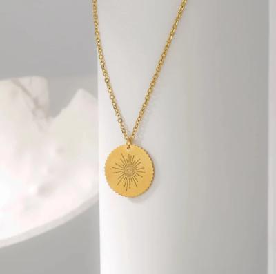 China 2023 Latest Model Nickel Free Stainless Steel Gold Plated Minimalist Hoop With Engraved Pendant Necklace for sale