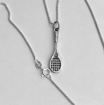 China 2023 new design nickel free small silver plated tennis racket necklace, waterproof stainless steel sports necklace for sale