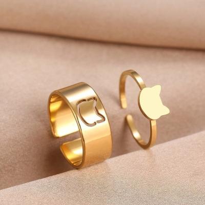 China Nickel Free Stainless Steel Gold Plated Cat Couple Rings Tasty Cute, Adjustable Custom Animal Kitten Ring, Perfect Gift for Cat Lover for sale